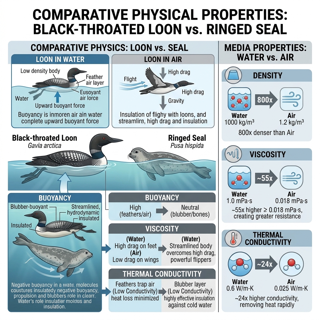 Comparison of physical properties for Black-throated Loon vs Ringed Seal