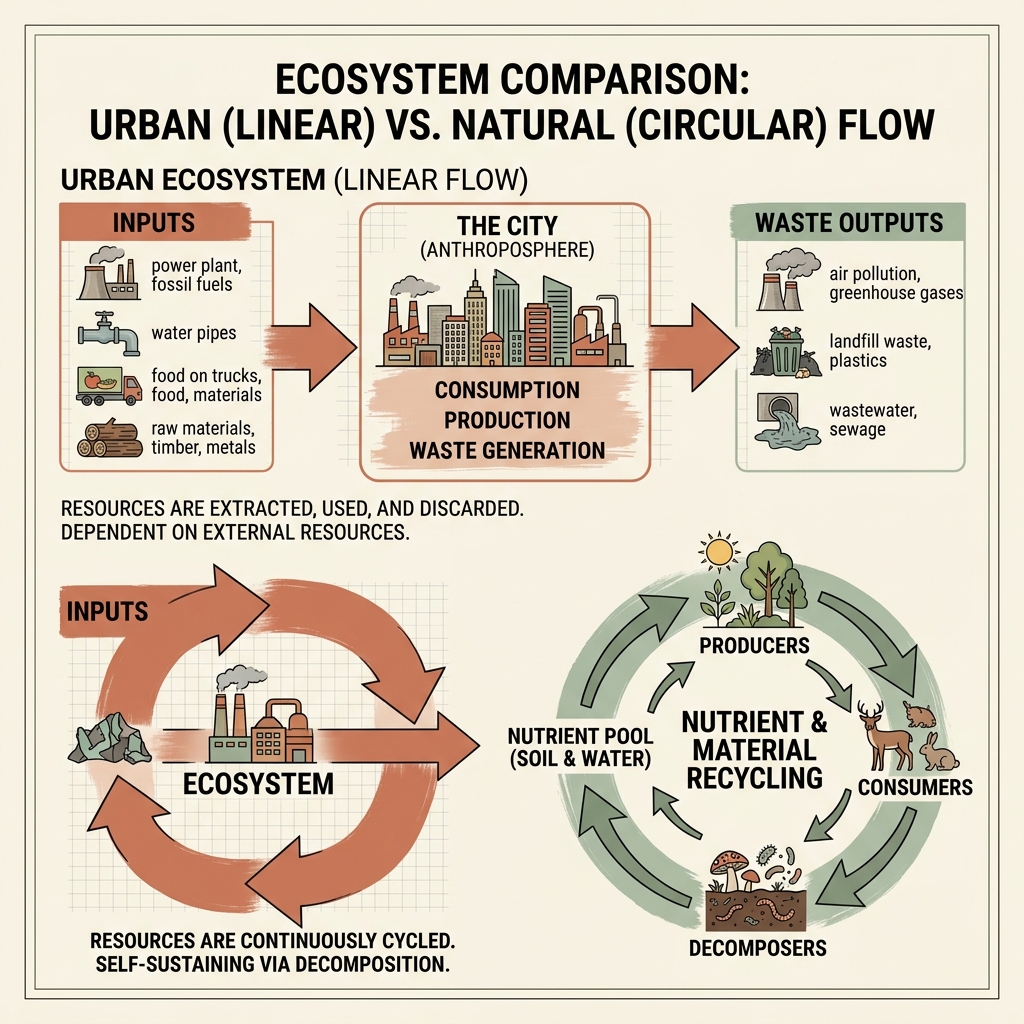 Urban vs Natural Ecosystem Diagram
