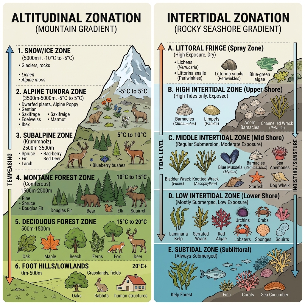 Altitudinal and Intertidal Zonation Diagrams