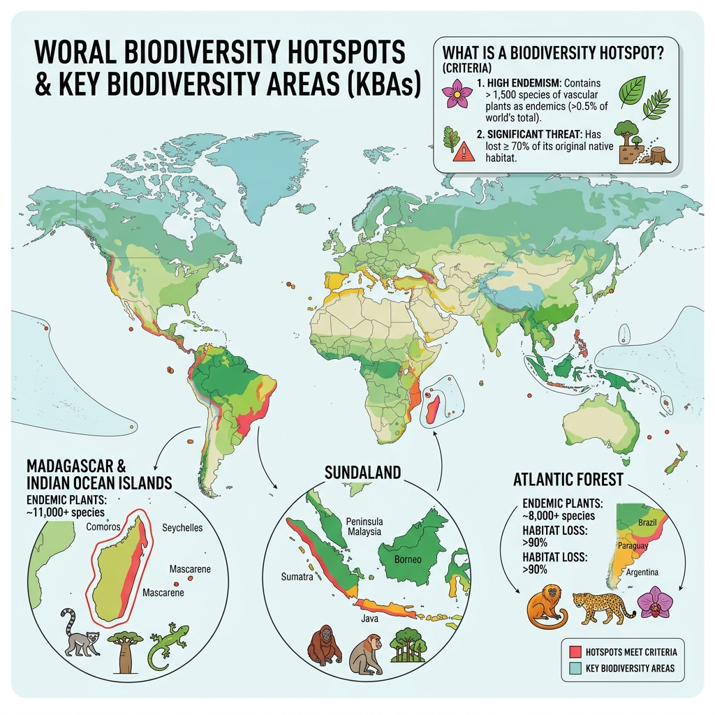 World Biodiversity Hotspots and Key Biodiversity Areas Map