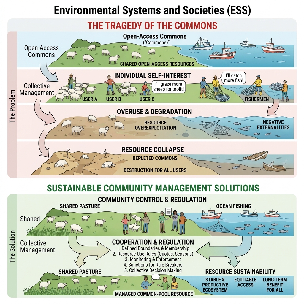 Tragedy of the Commons Concept and Sustainable Solutions Diagram