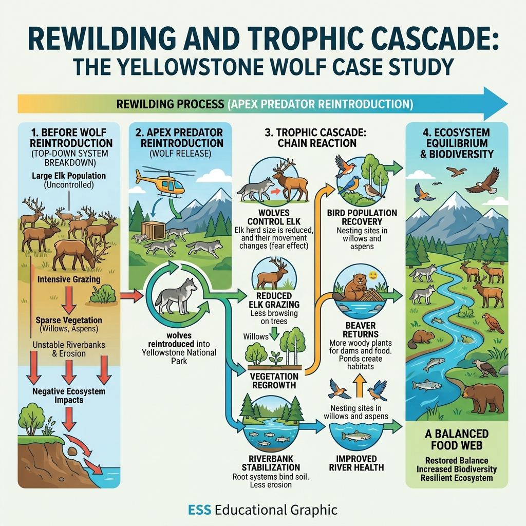 Rewilding and Trophic Cascade Yellowstone Case Study Diagram