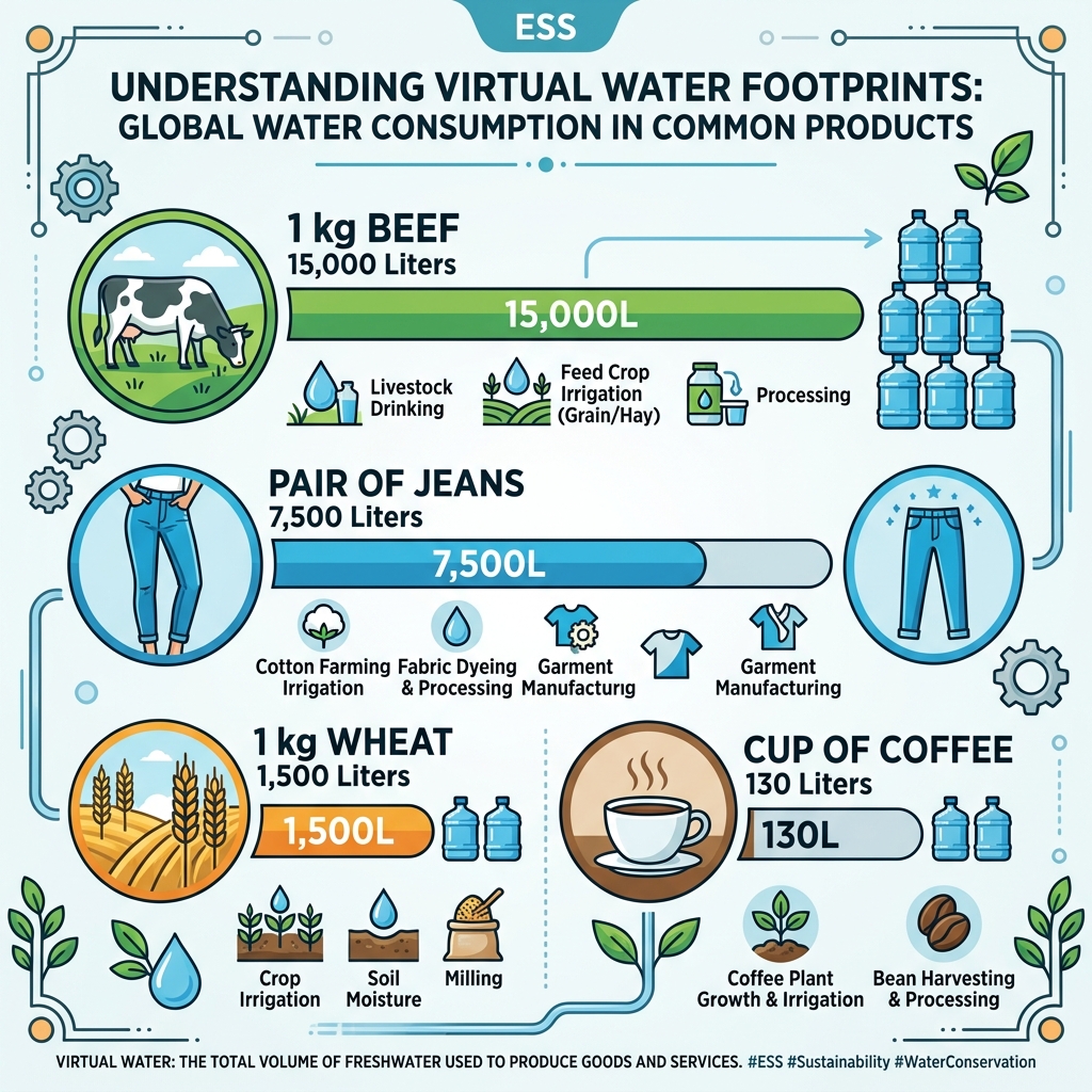 Virtual Water Footprints of Common Consumer Goods Infographic