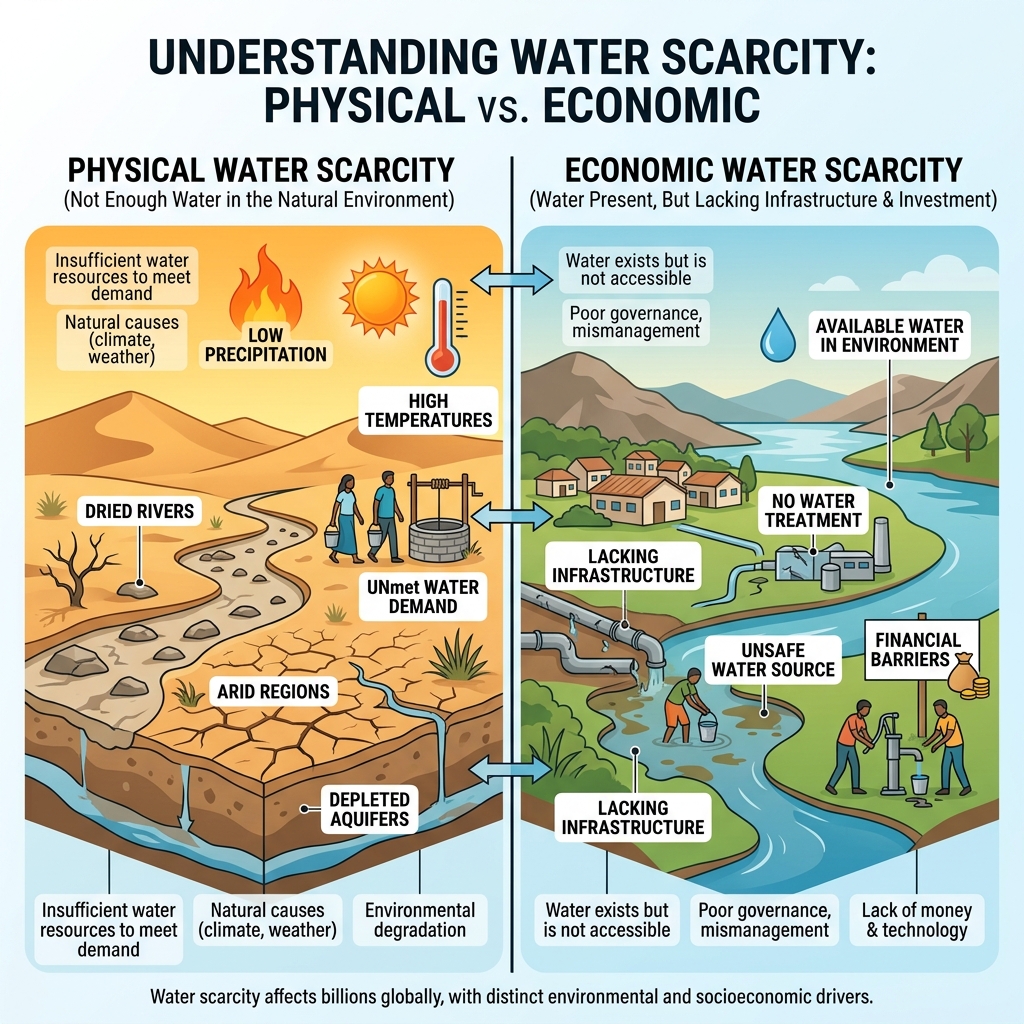 Physical vs Economic Water Scarcity Comparison Diagram