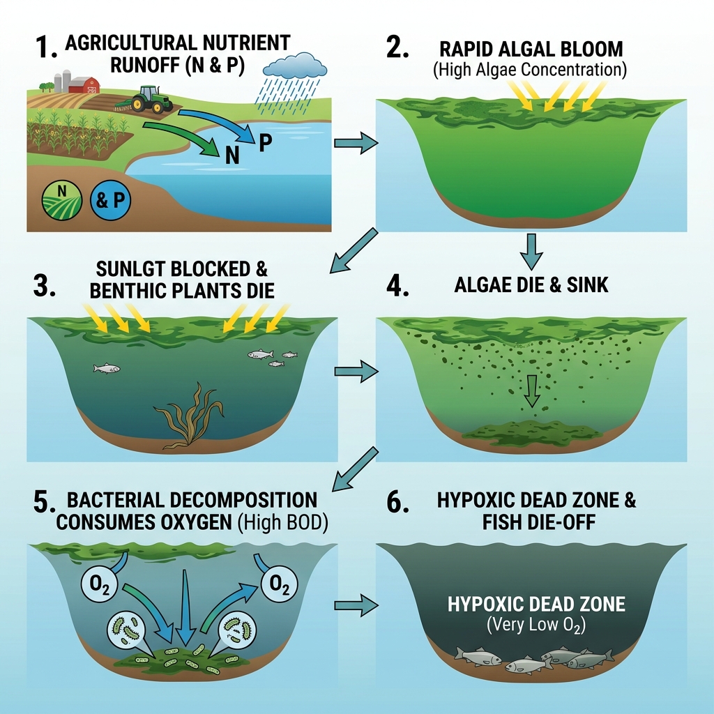 6-Stage Eutrophication Process Diagram