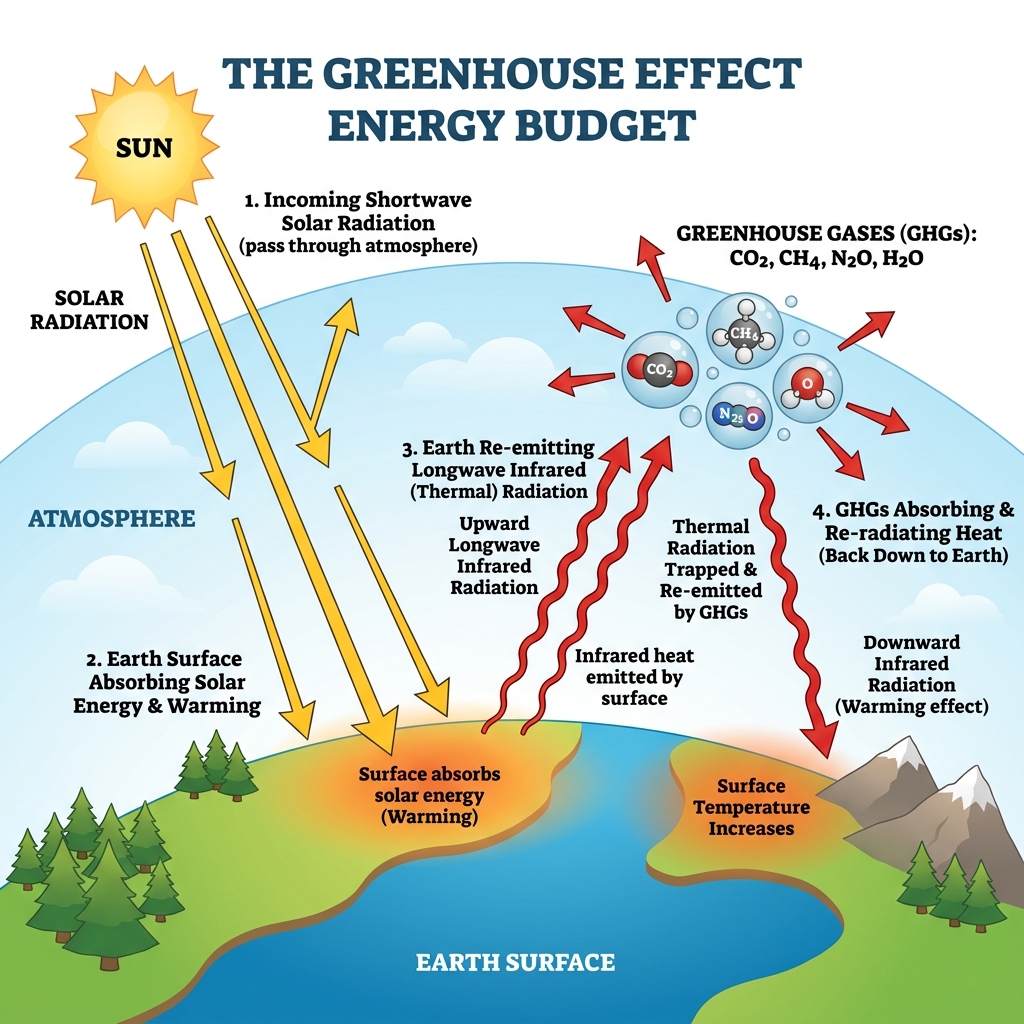 The Greenhouse Effect Energy Budget Diagram