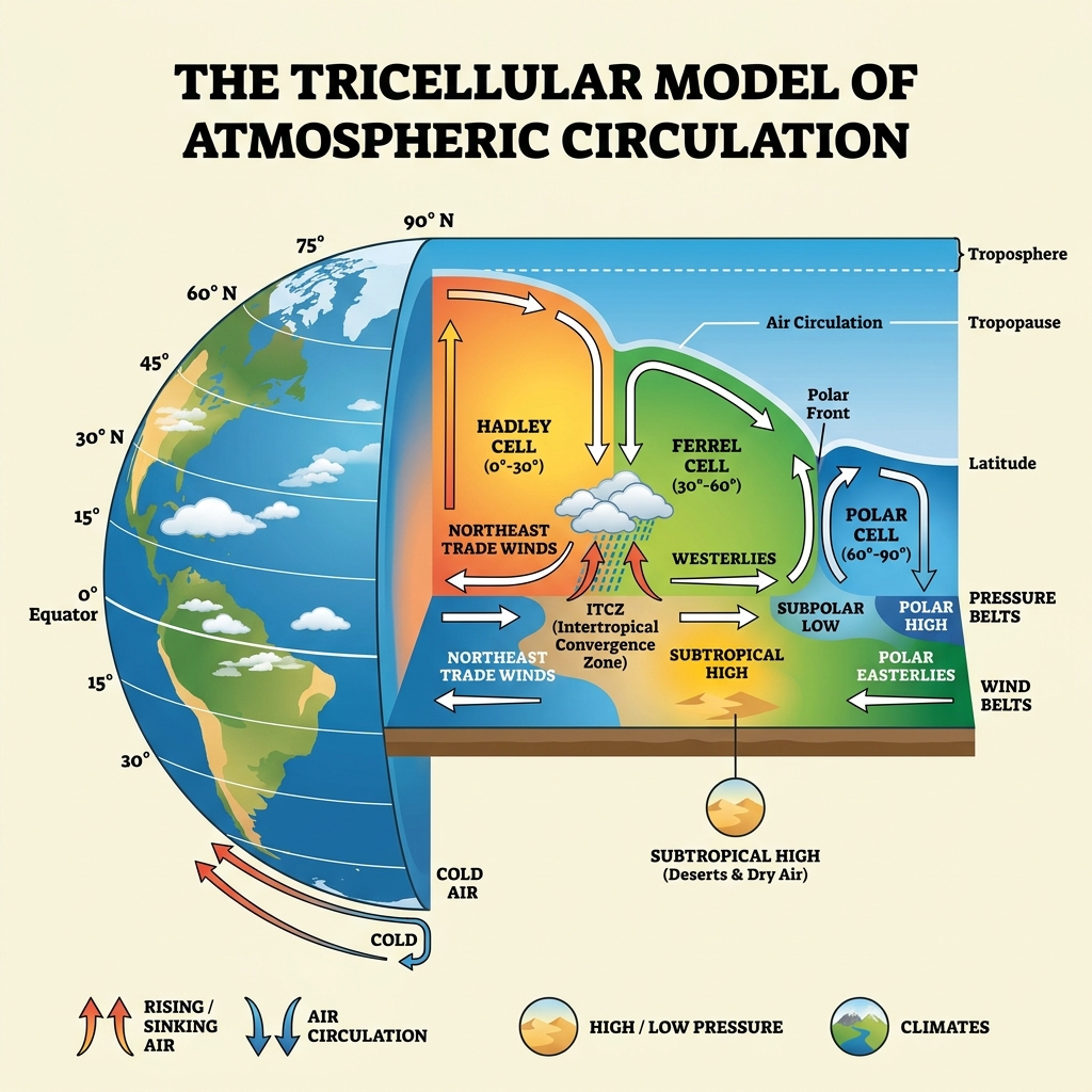 Tricellular Model of Atmospheric Circulation Diagram