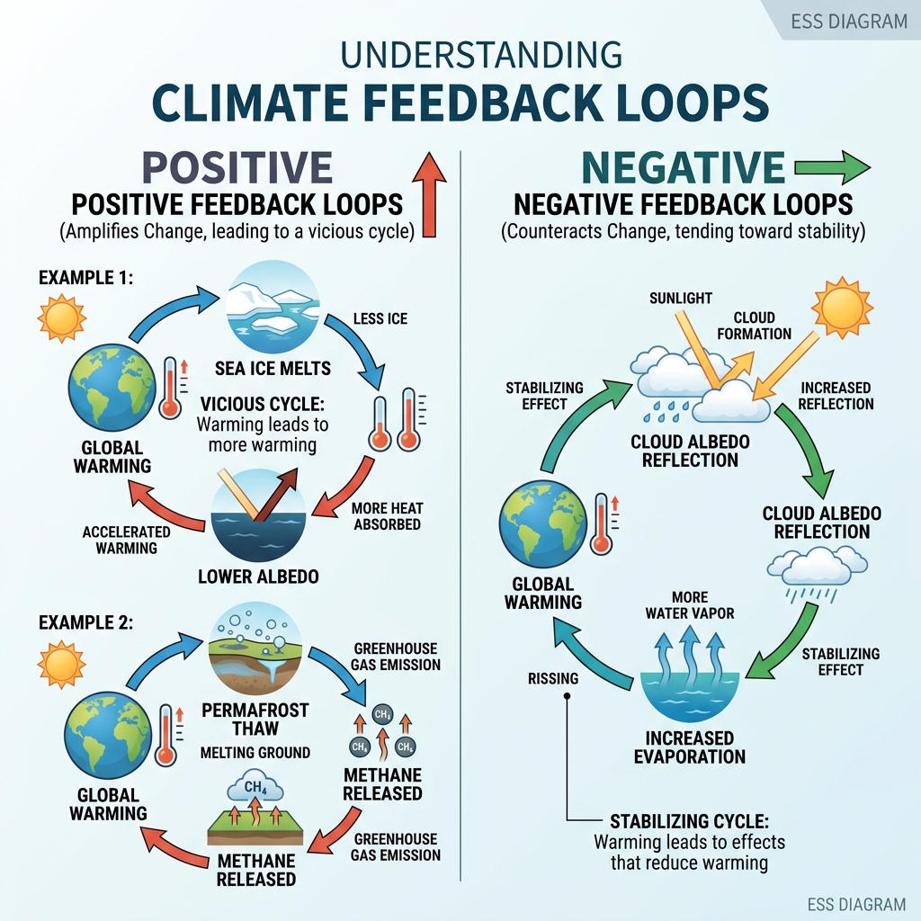 Positive vs Negative Climate Feedback Loops Diagram