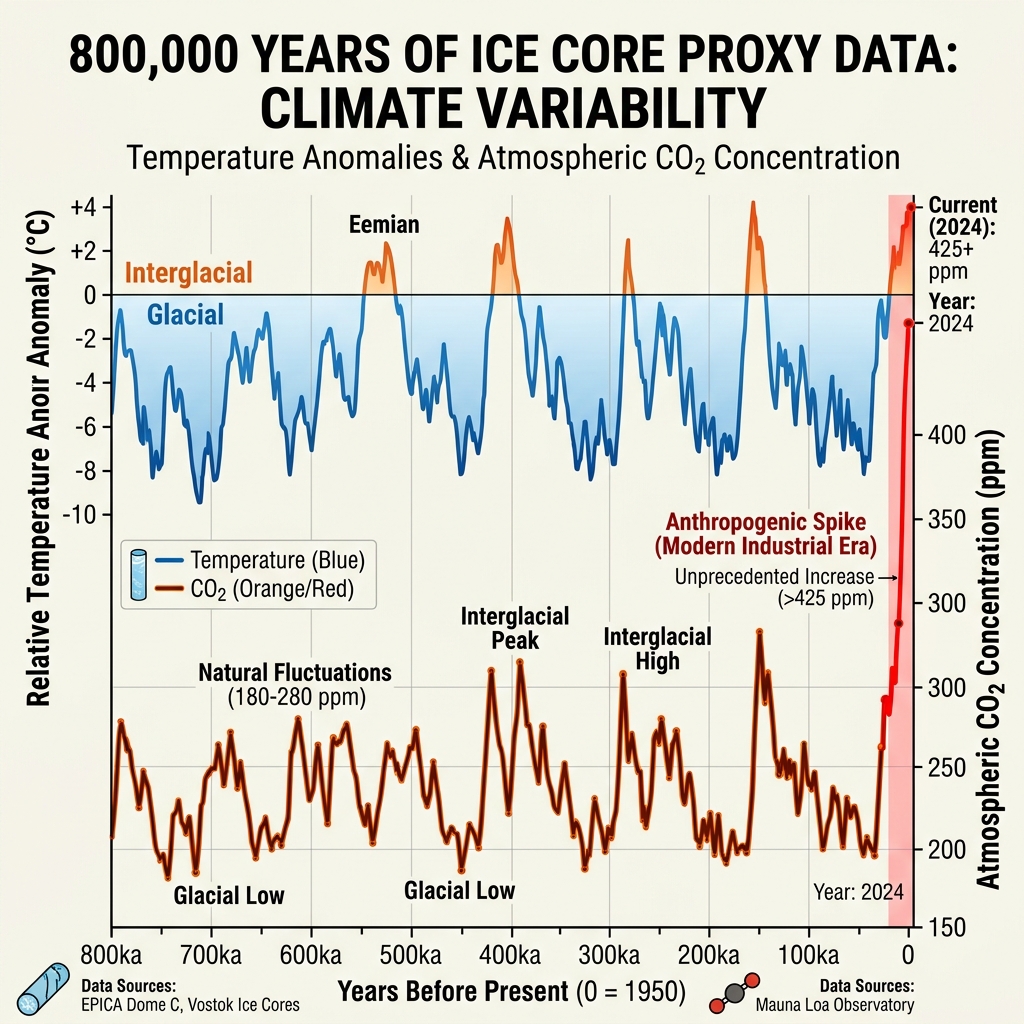 800000 Years of Ice Core Proxy Data Chart