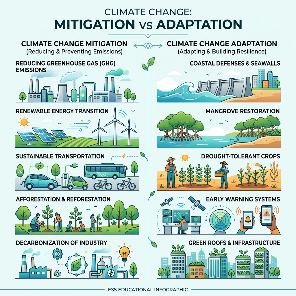 Climate Change Mitigation vs Adaptation Infographic